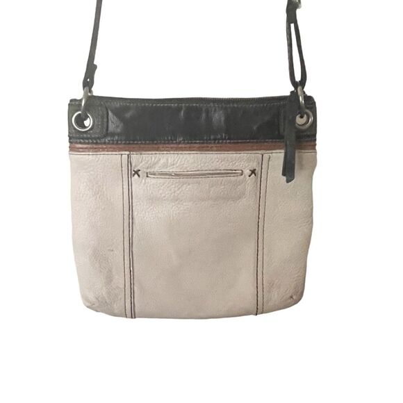 The Sak Kendra Cream Brown & Black Leather Crossbody Bag Shoulder Purse Top Zip - Picture 5 of 11